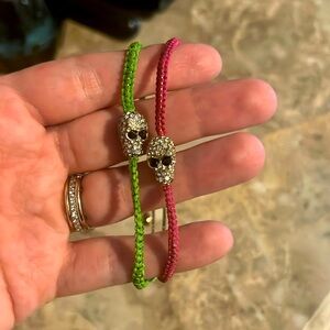 2 Skull Bauble Bar Bracelets in Pink & Green